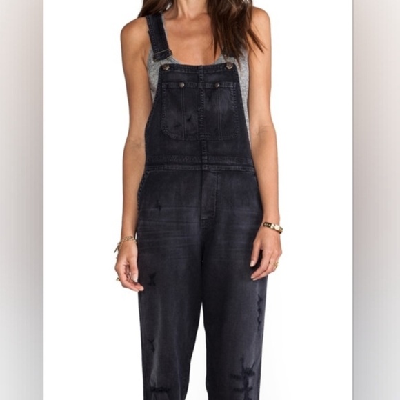 Citizens of Humanity Quincy Overalls Black Surrender Distressed Small - Picture 2 of 11